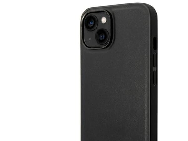 BMW BMHMP14S22PTDK skal till iPhone 14 6,1" svart/svart läder stämplat tricolor med MagSafe