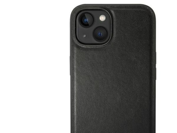 BMW BMHMP14S22PTDK skal till iPhone 14 6,1" svart/svart läder stämplat tricolor med MagSafe