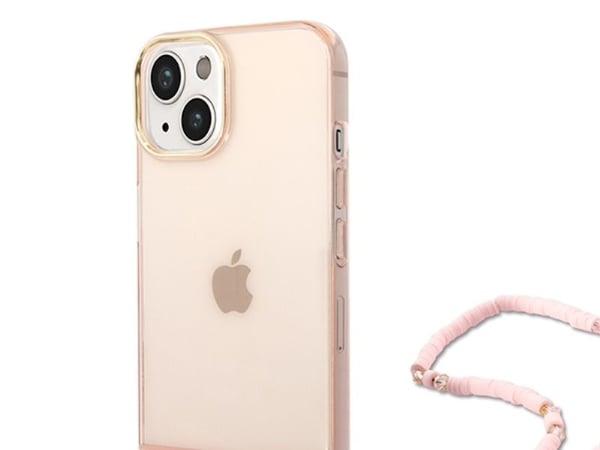 Gjett GUHCP14MHGCOHP iPhone 14 Plus 6,7 tommer rosa/rosa hardt deksel Klar perlestropp