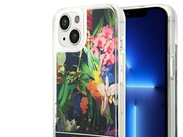 Guess hardcase Flower Liquid Glitter for iPhone 14 Plus 6,7" - blå / blå