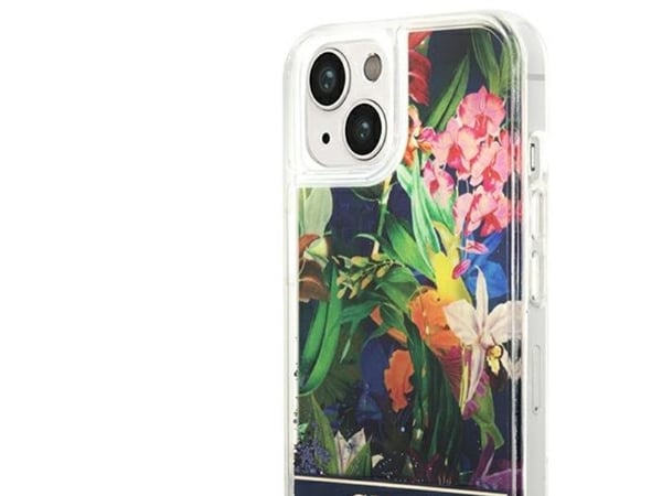 Guess GUHCP14MLFLSB iPhone 14 Plus 6.7" blue/blue hardcase Flower Liquid Glitter