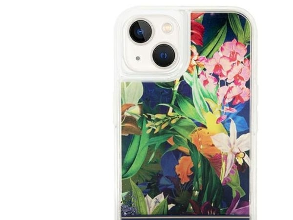 Guess GUHCP14MLFLSB iPhone 14 Plus 6.7" blue/blue hardcase Flower Liquid Glitter