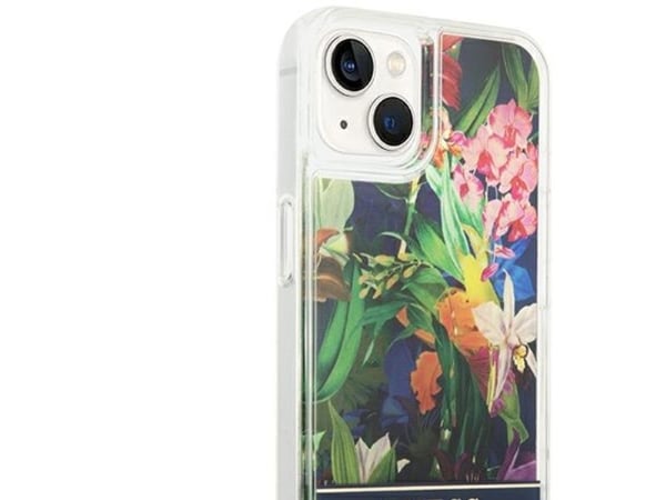 Guess GUHCP14MLFLSB iPhone 14 Plus 6.7" blue/blue hardcase Flower Liquid Glitter