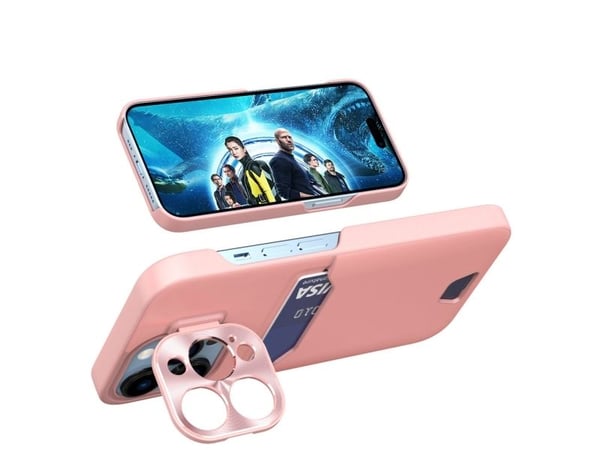 Lær-stativetui for Samsung Galaxy S23, kortholder, deksel med stativ - Rosa