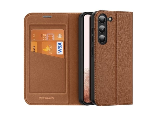 Dux Ducis Skin X2-deksel Samsung Galaxy S23+ flip-omslag med kortholder/sidestøtte - brun