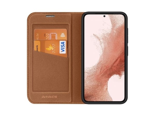 Dux Ducis Skin X2-deksel Samsung Galaxy S23+ flip-omslag med kortholder/sidestøtte - brun