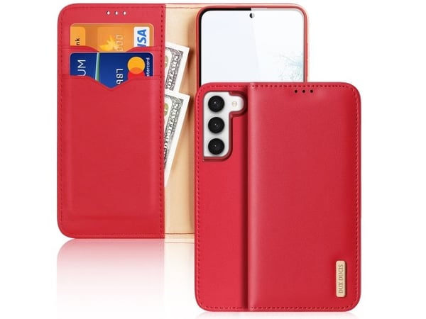 Dux Ducis Hivo-etui til Samsung Galaxy S23+ flip cover wallet stand RFID-beskyttelse - rød