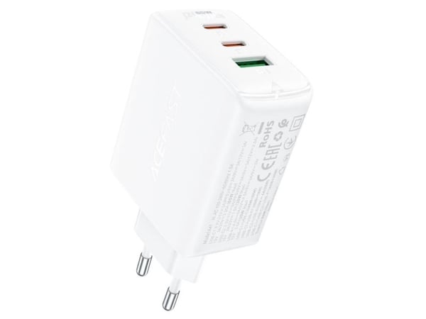 Acefast snabbladdare GaN (2x USB-C / USB-A) PPS / PD / QC4+ 65W vit (A41)
