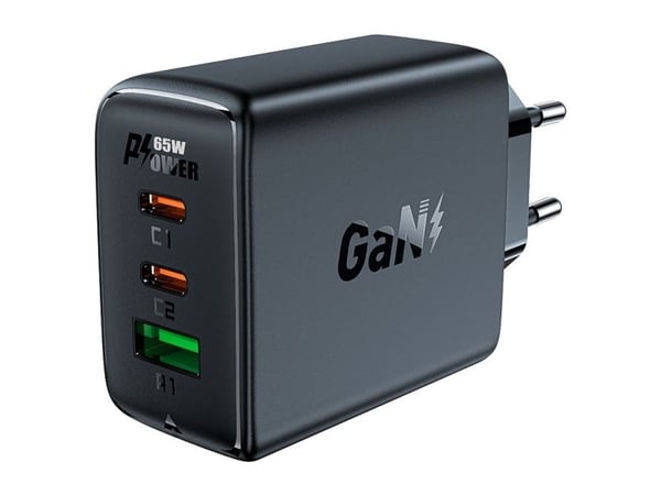 Acefast snabbladdare GaN (2x USB-C / USB-A) PPS / PD / QC4+ 65W vit (A41)