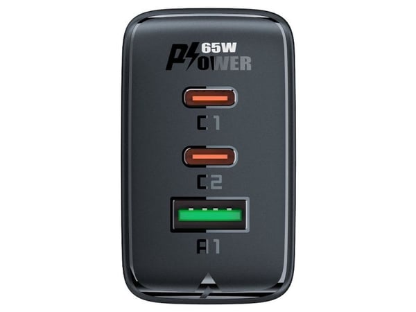 Acefast snabbladdare GaN (2x USB-C / USB-A) PPS / PD / QC4+ 65W vit (A41)