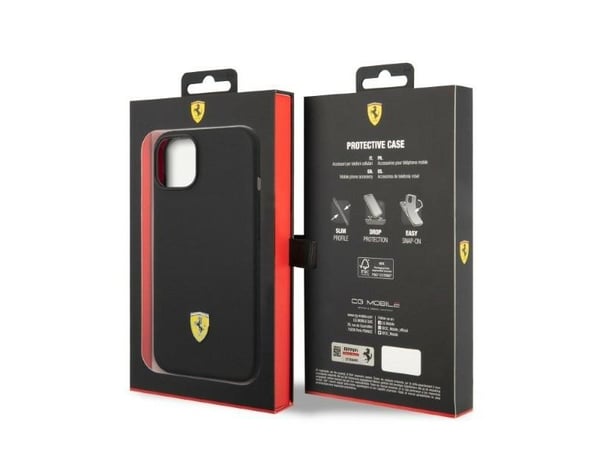 Ferrari FEHMSIP14SBK iPhone 14 6.1" svart/svart hardt deksel i silikon med metall-logo Magsafe