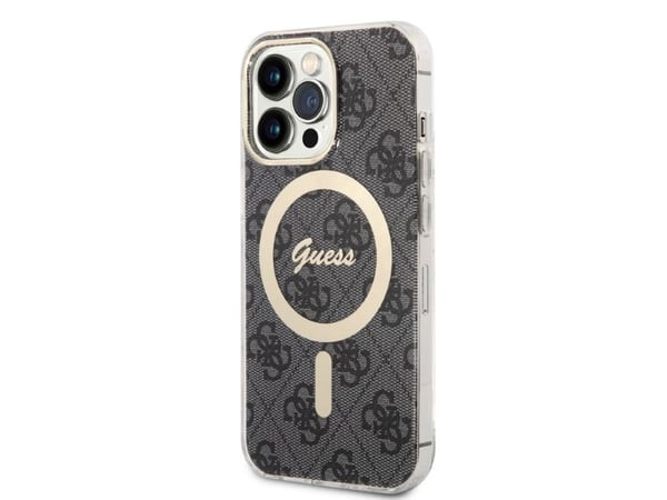 Guess GUBPP13LH4EACSK etui + lader til iPhone 13 Pro - svart/svart hardt etui 4G Print MagSafe