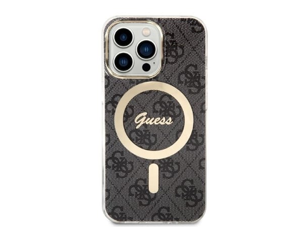 Guess GUBPP13LH4EACSK etui + lader til iPhone 13 Pro - svart/svart hardt etui 4G Print MagSafe