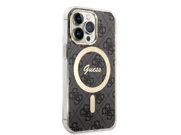 Guess GUBPP13LH4EACSK etui + lader til iPhone 13 Pro - svart/svart hardt etui 4G Print MagSafe