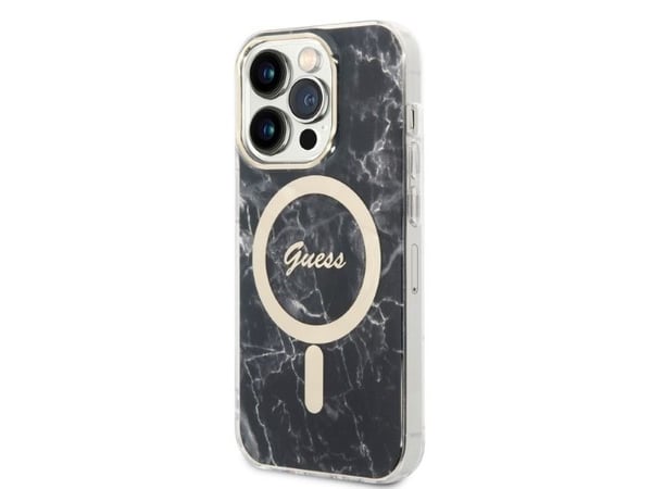 Guess GUBPP14LHMEACSK fodral + laddare iPhone 14 Pro 6,1" svart/svart hårt skal Marble MagSafe