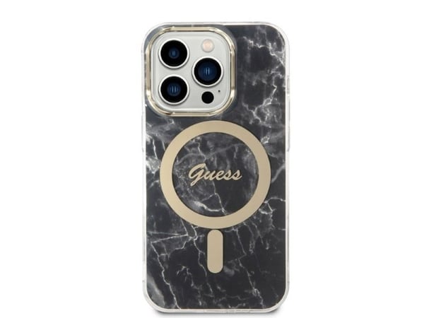 Guess GUBPP14LHMEACSK fodral + laddare iPhone 14 Pro 6,1" svart/svart hårt skal Marble MagSafe