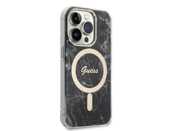 Guess GUBPP14LHMEACSK fodral + laddare iPhone 14 Pro 6,1" svart/svart hårt skal Marble MagSafe