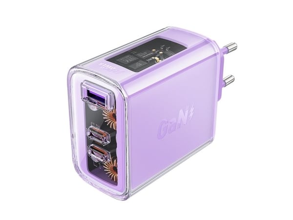 Acefast verkkolaturi Acefast A45, 2x USB-C, 1xUSB-A, 65W PD (violetti)