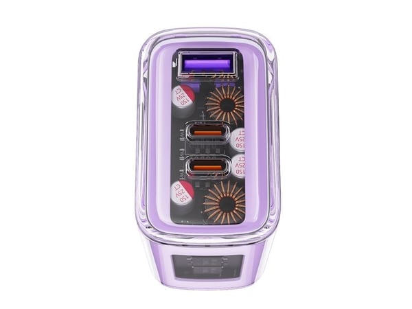 Acefast verkkolaturi Acefast A45, 2x USB-C, 1xUSB-A, 65W PD (violetti)