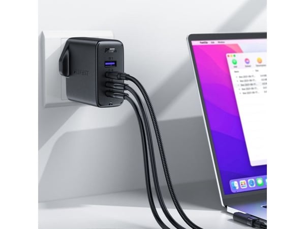 Acefast A40 100W hurtiglader GaN UK: 3x USB-C + 1x USB-A - svart