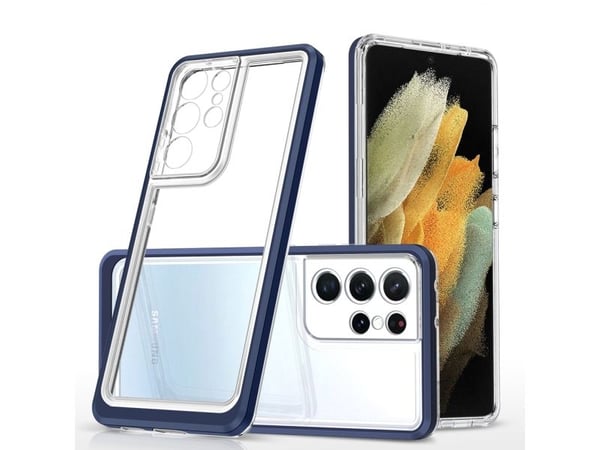 Transparent 3-i-1-deksel for Samsung Galaxy S23 Ultra silikon med ramme blå