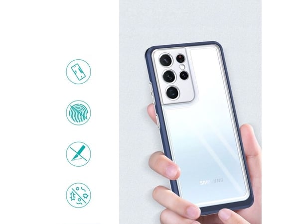 Transparent 3-i-1-deksel for Samsung Galaxy S23 Ultra silikon med ramme blå