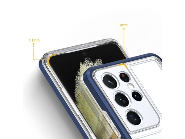 Transparent 3-i-1-deksel for Samsung Galaxy S23 Ultra silikon med ramme blå