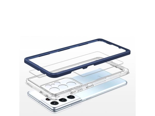 Transparent 3-i-1-deksel for Samsung Galaxy S23 Ultra silikon med ramme blå