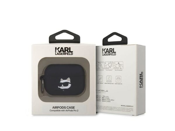 Karl Lagerfeld KLAP2RUNCHK AirPods Pro 2-etsui sort/sort silikon Choupette-hode 3D