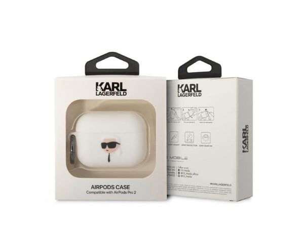Karl Lagerfeld KLAP2RUNIKH AirPods Pro 2-skydd vit/vit Silikon Karl Head 3D
