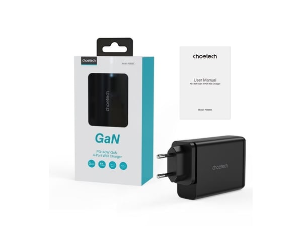 Choetech GaN-lader 140 W 4 porter (2x USB C, 2x USB) sort (PD6005)