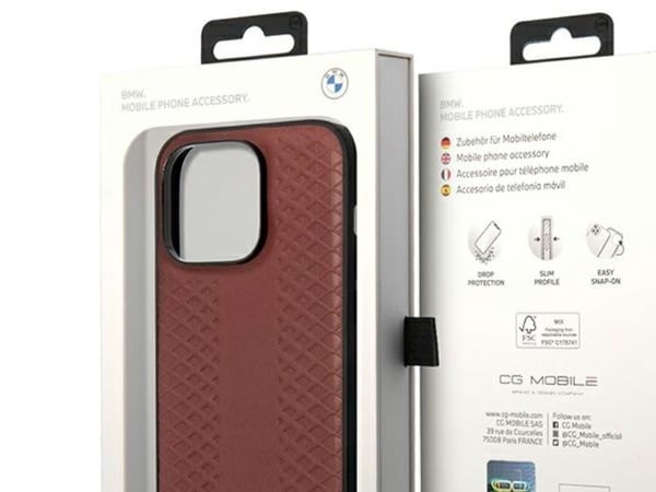 BMW BMHMP14L22RFGR iPhone 14 Pro 6.1" burgundy/burgundy Leather Diamond Pattern MagSafe Case