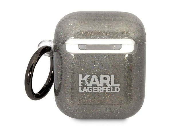 Karl Lagerfeld KLA2HNKCTGK AirPods 1/2-skal - svart/svart glitter Karl&Choupette