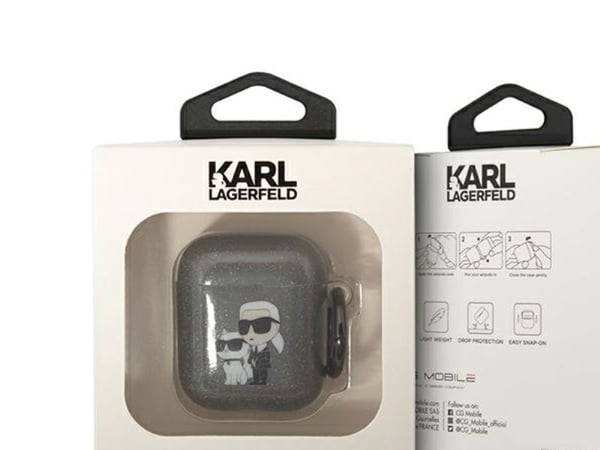 Karl Lagerfeld KLA2HNKCTGK AirPods 1/2-skal - svart/svart glitter Karl&Choupette