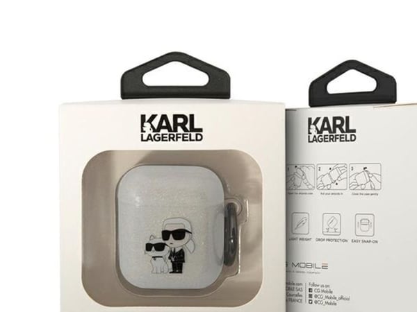 Karl Lagerfeld KLA2HNKCTGT AirPods 1/2-skal transparent glittrigt Karl&Choupette