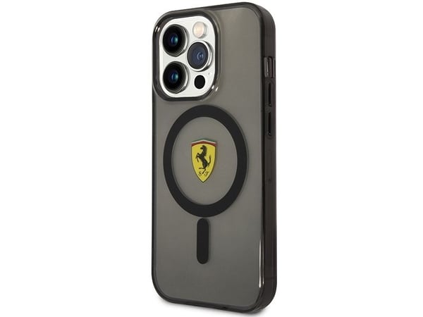 Ferrari FEHMP14XURKK iPhone 14 Pro Max 6.7" musta/musta kova kotelo, jossa on läpinäkyvä Magsafe-järjestelmä