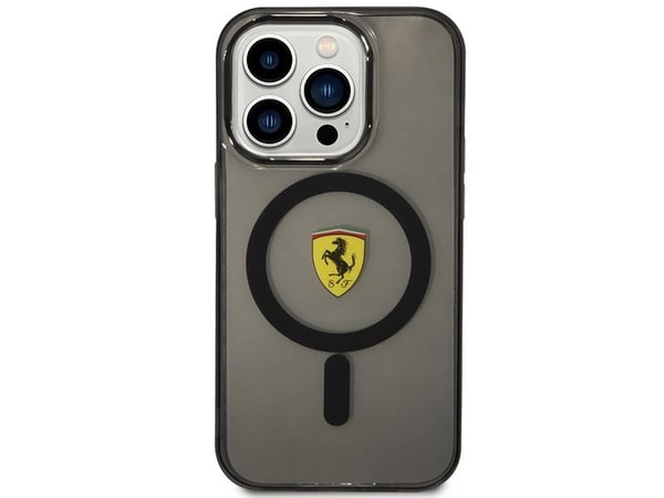 Ferrari FEHMP14XURKK iPhone 14 Pro Max 6.7" musta/musta kova kotelo, jossa on läpinäkyvä Magsafe-järjestelmä