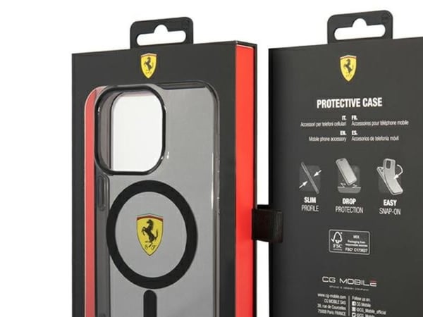Ferrari FEHMP14XURKK iPhone 14 Pro Max 6,7" svart/svart harddeksel med gjennomsiktig Magsafe