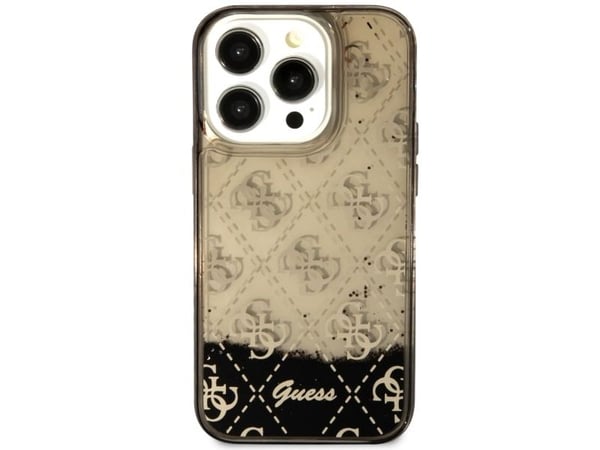 Guess GUHCP14LLC4PSGK hardt etui til iPhone 14 Pro 6,1" - svart/svart, flytende glitter 4G transparent
