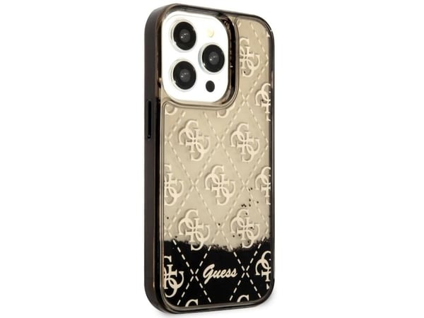 Guess GUHCP14LLC4PSGK hardt etui til iPhone 14 Pro 6,1" - svart/svart, flytende glitter 4G transparent