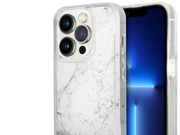 Guess GUHCP14LLCSGSGH iPhone 14 Pro 6,1" hårt skal - vit/vit Liquid Glitter Marble