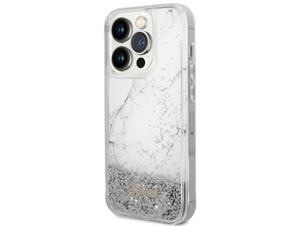 Guess GUHCP14LLCSGSGH iPhone 14 Pro 6,1" hårt skal - vit/vit Liquid Glitter Marble
