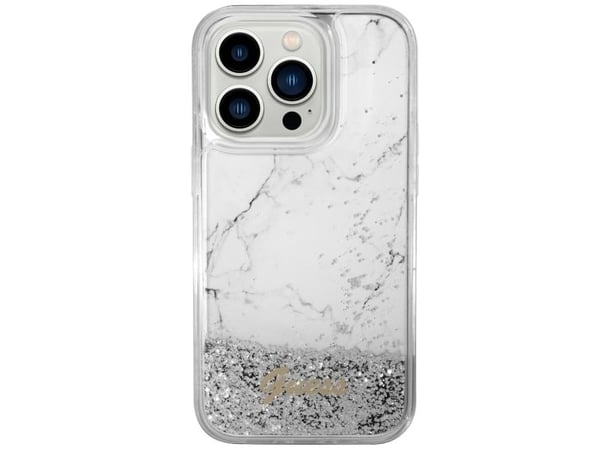 Guess GUHCP14LLCSGSGH iPhone 14 Pro 6,1" hårt skal - vit/vit Liquid Glitter Marble
