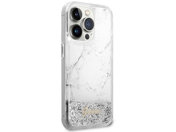 Guess GUHCP14LLCSGSGH iPhone 14 Pro 6,1" hårt skal - vit/vit Liquid Glitter Marble