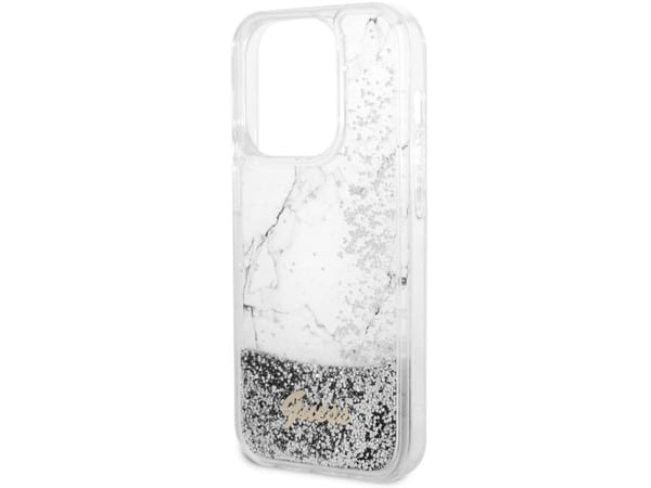 Guess GUHCP14LLCSGSGH iPhone 14 Pro 6,1" hårt skal - vit/vit Liquid Glitter Marble