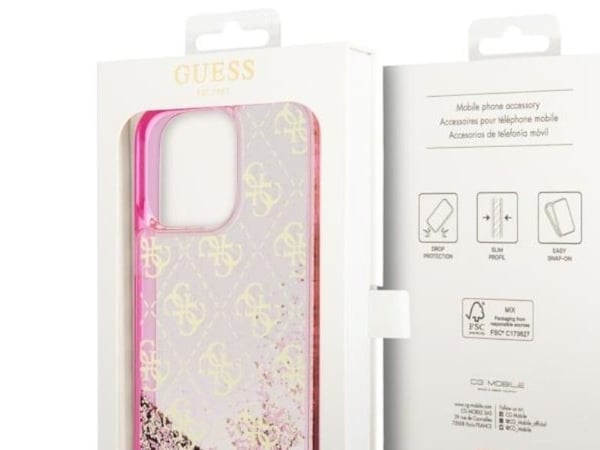 Guess GUHCP14XLC4PSGP hårdskal för iPhone 14 Pro Max 6,7" rosa/rosa - Liquid Glitter 4G, transparent
