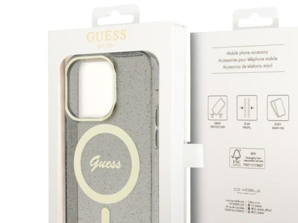 Guess GUHMP14LHCMCGK iPhone 14 Pro 6,1" hardkasse Glitter Gold MagSafe - svart/svart