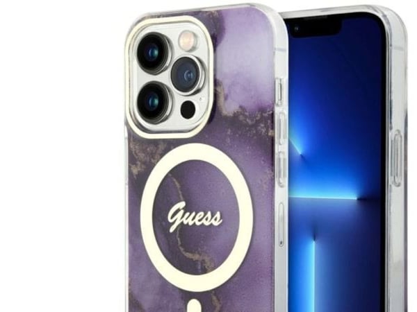 Guess GUHMP14LHTMRSU iPhone 14 Pro 6.1" purple/purple hardcase Golden Marble MagSafe