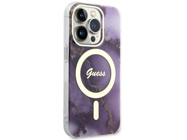 Guess GUHMP14LHTMRSU iPhone 14 Pro 6.1" purple/purple hardcase Golden Marble MagSafe