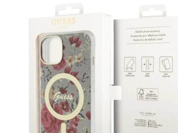 Guess GUHMP14MHCFWSA iPhone 14 Plus 6,7" hardcase Flower MagSafe - grön/kaki